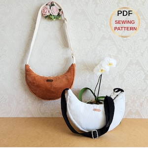 Half moon bag, Crescent Bag Sewing Pattern, Shoulder Bag, Crossbody Bag,  A4 & US-Letter + Detailed Instruction, DIY For Beginner