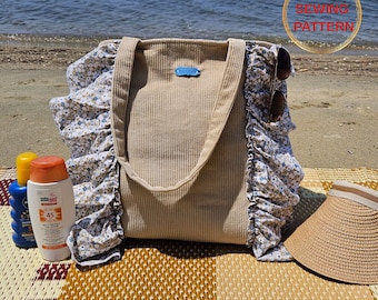 Ruffle Tote Bag Sewing Pattern, beach tote bag, Shopper Bag Sewing Pattern, DIY Shoulder Bag, PDF Sewing Pattern, Easy Summer Bag