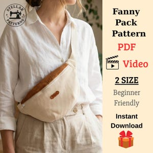 Fanny Pack Sewing Pattern, Crossbody Bag, Sling Bag Pattern, Beginner friendly, 2 sizes included, A0, A4, US-Letter + Detailed Instruction
