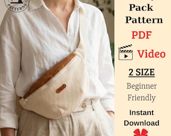 Naaipatroon Heuptasje, Crossbodytas, Draagtaspatroon, Geschikt voor beginners, 2 maten inbegrepen, A0, A4, US-Letter + gedetailleerde instructies