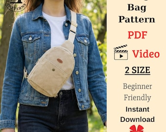 Naaipatroon schoudertas, schoudertas, patroon reizigerstas, pdf, patroon A0, A4 en US-Letter, eenvoudige gedetailleerde instructie