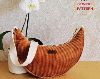Patron de couture de sac croissant de lune, sac bandoulière demi-lune, sac à bandoulière hobo, patron PDF bricolage facile pour les débutants, patron de couture de sac