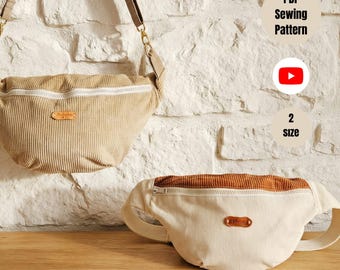 Bauchtasche Schnittmuster, Video Nähanleitung, Gürteltasche & Umhängetasche (PDF-Schnittmuster)