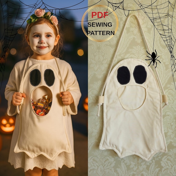 Halloween Ghost Bag Pattern, Trick-Or-Treat Bag, Ghost Neck Bag, Child Bag Sewing Pattern, Halloween Gift Bag, Digital Sewing Pattern