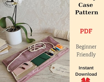 Naaipatroon oproldoos, zakje make-upborstels, oprolbare tas, patroon make-uptas, digitaal naaipatroon, cadeau voor dochter