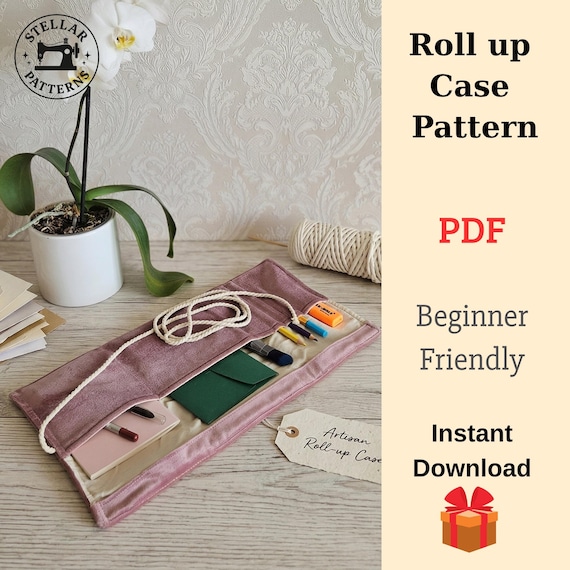 Roll up Case Sewing Pattern, Makeup Brushes Pouch, Roll up bag,  Makeup Bag Pattern,  Digital Sewing Pattern, Gift for Daughter