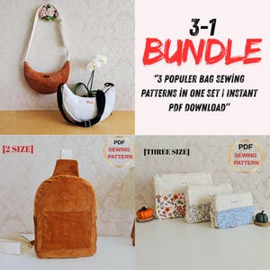 Lot de patrons de couture 3 en 1 | Bandoulière Crescent, Sac à bandoulière | Patrons de couture PDF, sac à bandoulière demi-lune, pochette de voyage | Téléchargement instantané