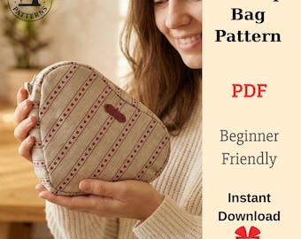 PDF-make-uptasje naaipatroon, patroon hartvormig make-uptasje, A0, A4, patroon US-letter + eenvoudige instructie