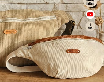 Fanny pack pattern: Video Tutorial Crossbody Bag, Two Size, Waist Bag Pattern,sling bag pattern, A4, US-Letter, Arch formats