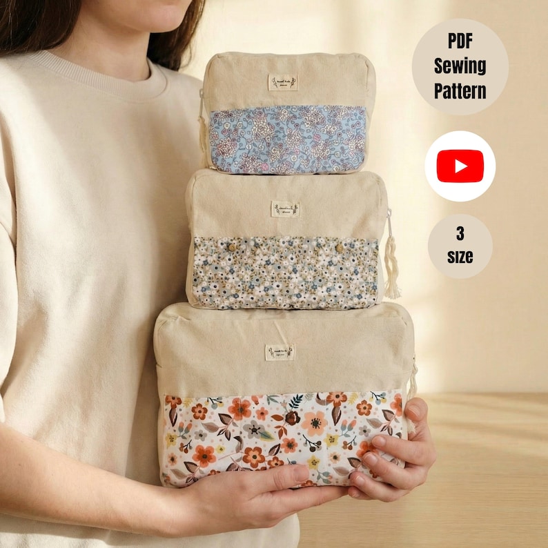 Pouch Panel Patterns Zipper Pouch Pattern: Video Tutorial, Makeup Bag, Pencil Case, Boxy Bag ...