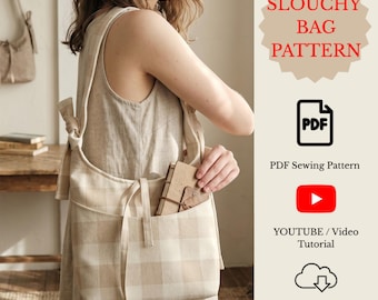 Patron de couture de sac souple avec noeud et noeud, patron de couture pour débutants, sac souple, sac à bandoulière, patron de sac à coudre, tutoriel vidéo, PDF
