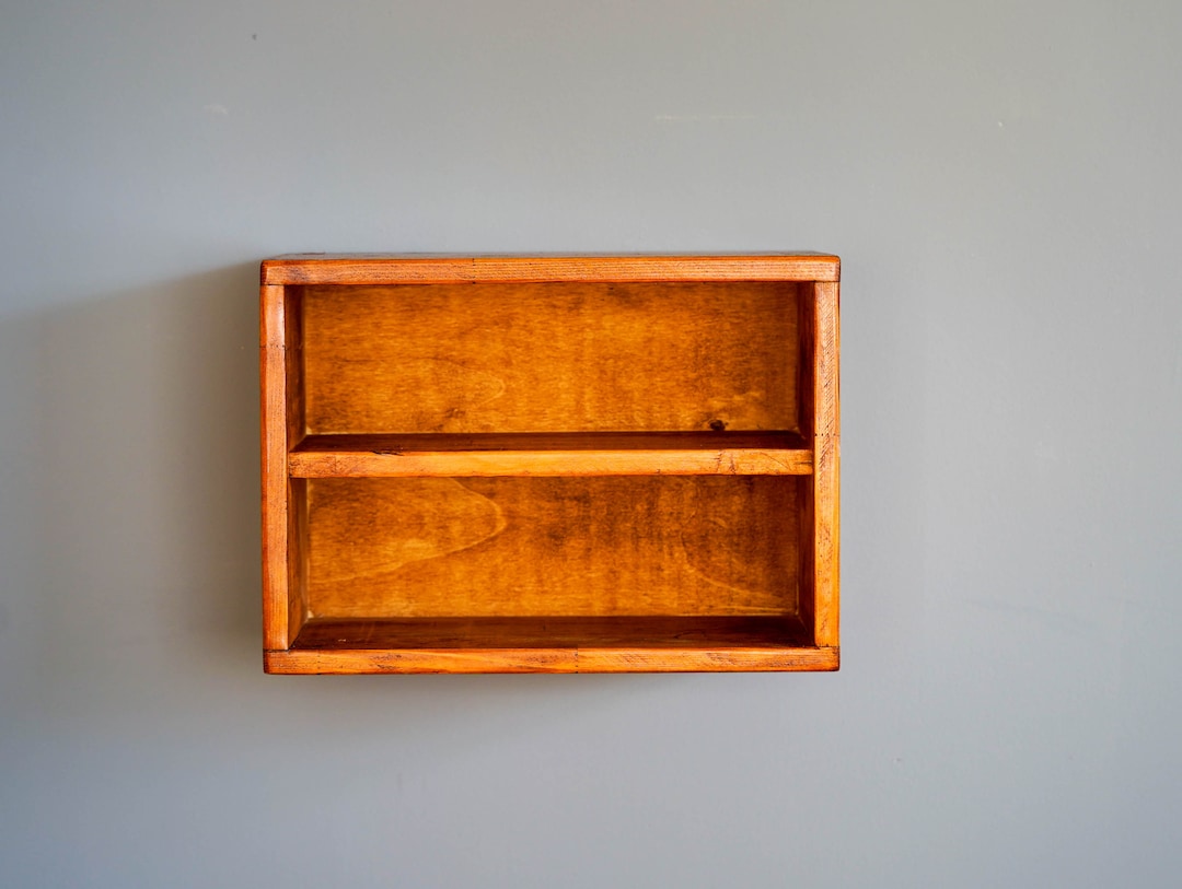 2 Tier Wall Mounted Bookcase by Solid Pine Wood, Floating Bookshelves
