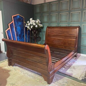 The Furniture Market French Louis Solid Oak 6ft Super King Size Sleigh Bed