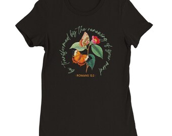 Romans 12:2 Butterfly Graphic T-Shirt - Christian Women's Crewneck