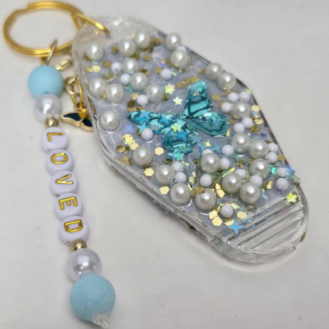 Motel Keychain- Aqua and Golden Color Scheme With Pearls. *loved* on a ...
