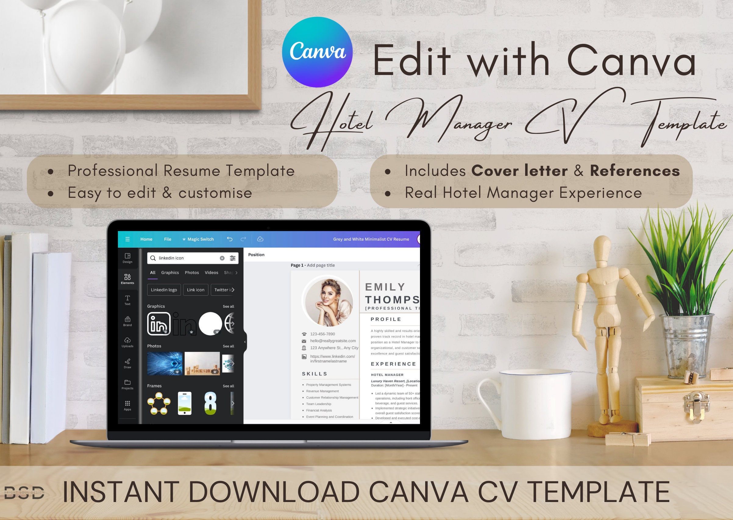 Professional Canva CV Template, Resume Template, Hospitality Manager