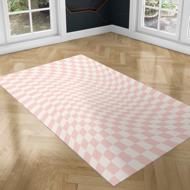 Pink Checkered Rug Cute Pastel Rugs for Bedroom Aesthetic Etsy