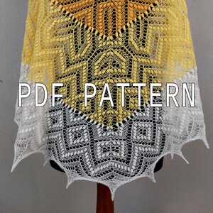 Estonian Triangle Lace Shawl "Candy Corn Shawl" PDF knitting pattern with English instructions