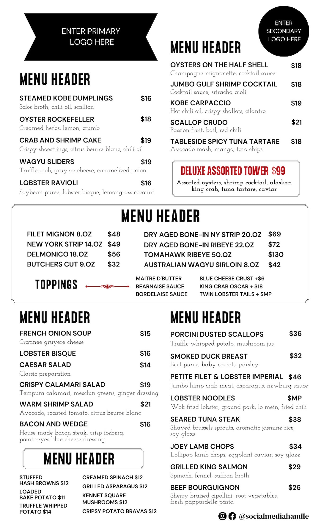 Customizable Modern Restaurant Menu Template - Etsy