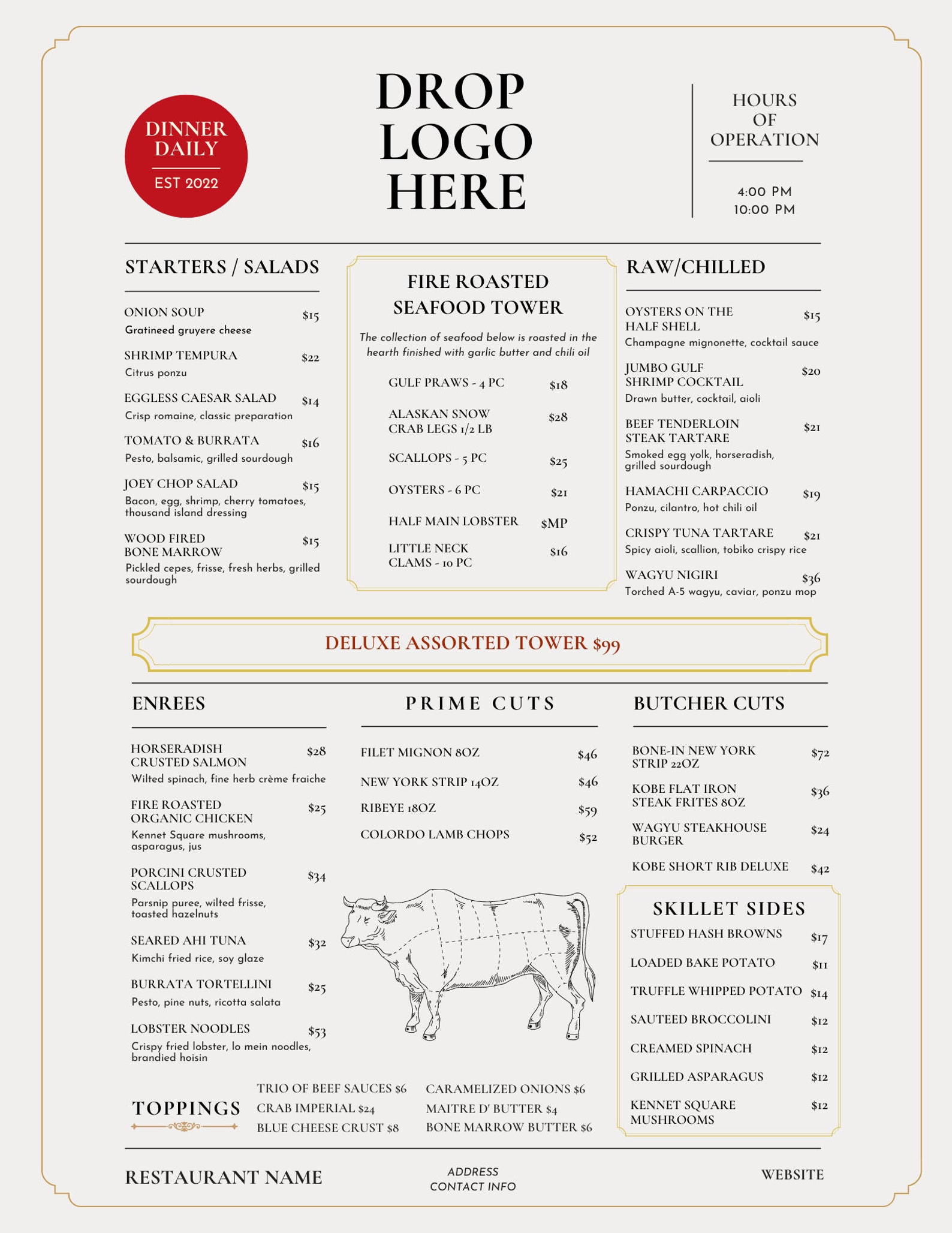 Customizable Restaurant Menu - Etsy
