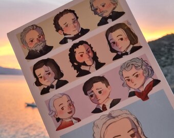 Compositores clásicos A5 Cuaderno de tela de tapa dura / 180 páginas / Chopin, Beethoven, Mozart, Bach / Regalo perfecto para músicos y profesores de música