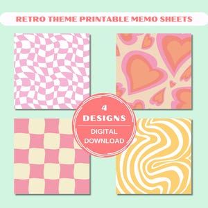 Retro Theme Printable Notepad, Digital Download Memo Sheets, Cute Notepads, Kawaii Memo Sheets