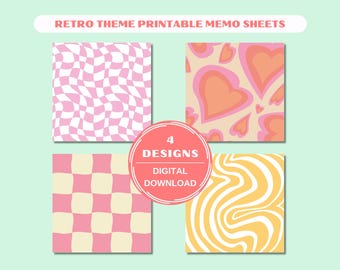 Retro Theme Printable Notepad, Digital Download Memo Sheets, Cute Notepads, Kawaii Memo Sheets