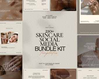 210 Skincare Instagram Stories and Post Bundle Kit | Editable Canva Templates for Beauty Brands, Influencers, and Social Media Marketing
