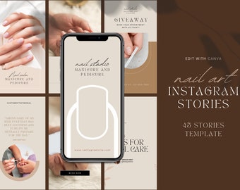 Plantillas para historias de Instagram de salones de uñas: manicura, pedicura y belleza (Canva, 45 plantillas)