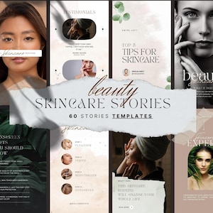 60 Skincare Instagram Story Templates | Social Media Template for Skincare | Esthetician Instagram Story | Skincare Canva Template Editable