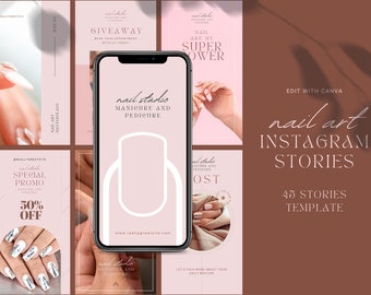 Nail Art Instagram Story Templates: Manicure & Pedicure (Canva, 45 Stories)