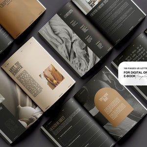 May include: A mockup of an e-book template with a black and white background and a brown title bar. The text on the title bar reads "Meet the Jeniffer". The text on the page reads "Chapter One: Title" and "Question Sheet". The text on the bottom of the page reads "100 Pages US Letter Size for Digital or Print Use E-Book Templates".