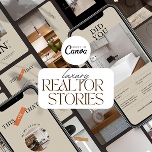 Könnte beinhalten: Eine Sammlung von Instagram-Story-Vorlagen für Immobilienmakler. Die Vorlagen zeichnen sich durch eine neutrale Farbpalette mit Beige, Braun und Weiß aus. Der Text auf den Vorlagen umfasst "Dies oder Das", "Wussten Sie schon?", "Investieren Sie in Immobilien" und "Nehmen Sie an unserer Masterclass für Wohnungsmanagement teil".