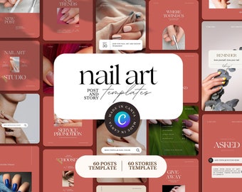 120 Nail Salon Instagram Story and Post Templates | Manicure Pedicure Beauty | Nail Care Story Templates | Canva Template