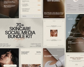 Skincare Instagram Stories and Post Kit | 70 Editable Canva Templates for Minimalist Beauty Marketing | Mocha and Sand Aesthetic Bundle