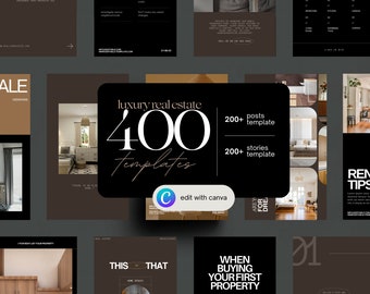 Luxury Real Estate Instagram Templates: 400 Canva Posts & Stories (Digital Download)