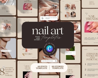 Plantillas de Instagram para salones de uñas: manicura, pedicura y belleza (Canva)