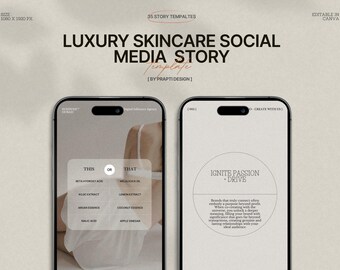 Skincare Instagram Stories Pack | 35 Editable Canva Templates | Minimalist Design for Beauty Brands and Influencers | Perfect for Marketing