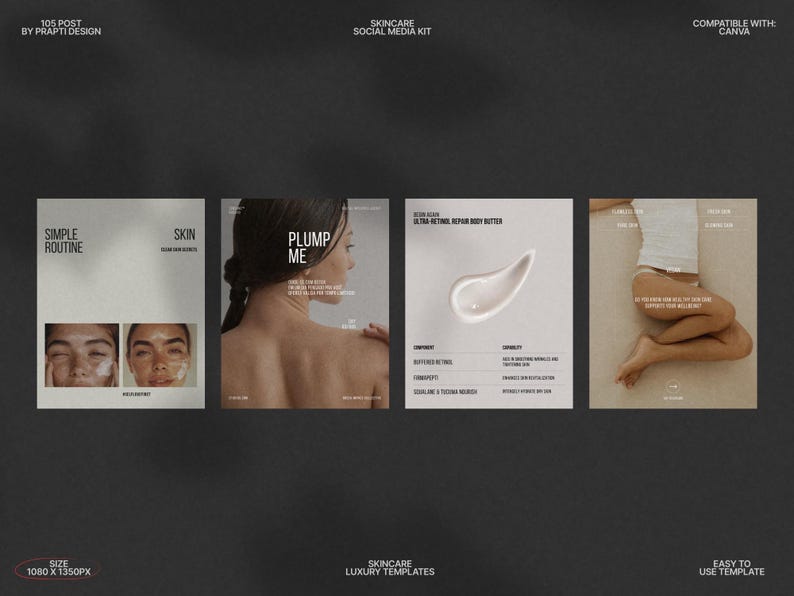 This Skincare Instagram Post Bundle Kit features a collection of fully editable Canva templates designed in a minimalist aesthetic with a soothing Forest Retreat color palette, perfect for skincare brands, beauty influencers, and salons to create stunning posts that showcase products, tutorial content, and client testimonials while maintaining an aesthetically consistent social media feed.