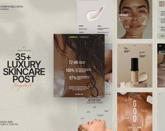 Skincare Insta Post Pack | 35 Minimalist Instagram Post Templates | Editable Canva Designs for Beauty Marketing and Engagement