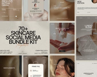 Skincare Instagram Stories and Post Kit | 70 Minimalist Canva Templates for Beauty Brands, Influencers and Marketing Professionals
