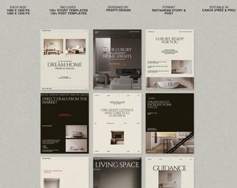240 Real Estate Instagram Post and Story Bundle | Editable Canva Templates for Modern Marketing