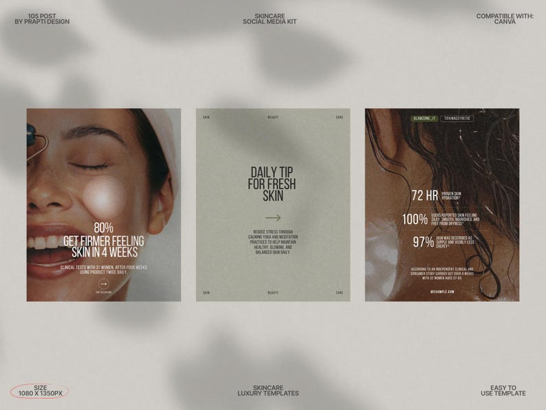 This Skincare Instagram Post Bundle Kit features a collection of fully editable Canva templates designed in a minimalist aesthetic with a soothing Forest Retreat color palette, perfect for skincare brands, beauty influencers, and salons to create stunning posts that showcase products, tutorial content, and client testimonials while maintaining an aesthetically consistent social media feed.