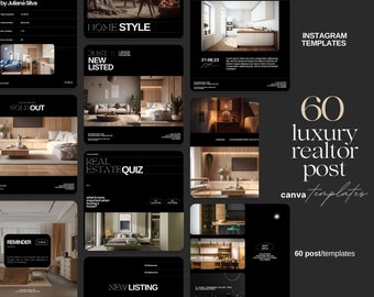 Luxury Realtor Instagram Post Templates: Editable Social Media (PDF)