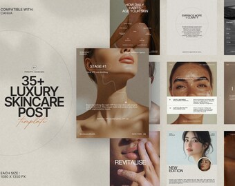 Skincare Instagram Post Templates | 35 Editable Canva Designs | Minimalist and Sand Kit for Beauty Brands and Influencers | Boost Engagement