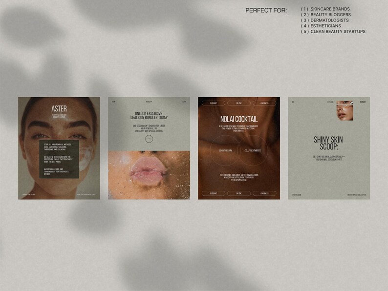 This Skincare Instagram Post Bundle Kit features beautifully designed, fully editable Canva templates in a calming Forest Retreat color palette, perfect for skincare brands, beauty influencers, and salons to showcase their products, tutorials, and promotions while ensuring a cohesive aesthetic across social media, with simple drag-and-drop editing for effortless customization.