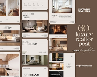 60 Luxury Realtor Instagram Post Templates: Editable Real Estate Marketing (Canva)