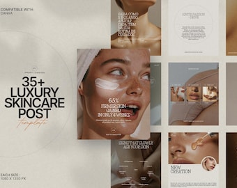 Skincare Instagram Post Pack | 35 Editable Canva Templates | Minimalist Aesthetic for Beauty Brands | Engaging Marketing Content