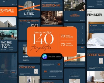 Luxury Realtor Instagram Templates: 140 Canva Posts & Stories (Digital Download)