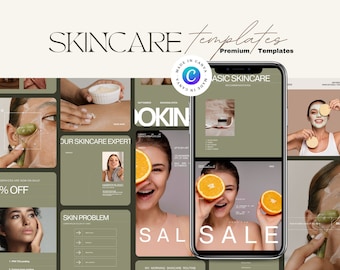 Skincare Instagram-postsjablonen voor Canva: schoonheidsspecialiste sociale media (digitale download)